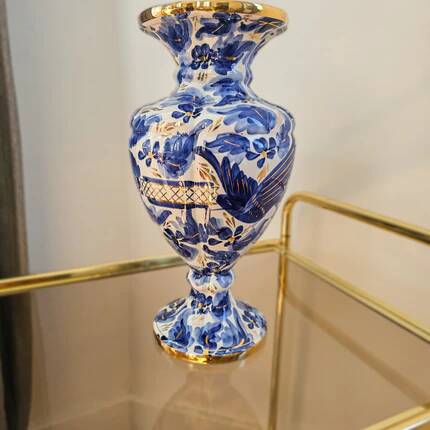 Large blue and gold vase in earthenware H.Bequet bohemian style