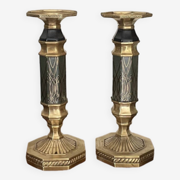 Pair of brass column candlesticks 30.5cm