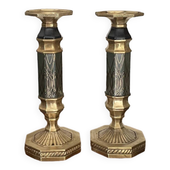 Pair of brass column candlesticks 30.5cm
