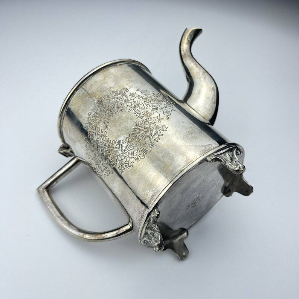 Vintage teapot and tray in solid silver by Royal Sheffield, England, 1950s, Set of 2.