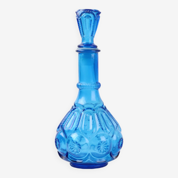 Vintage carafe cobalt blue glass le smith glass co moon stars sixties usa 32cm