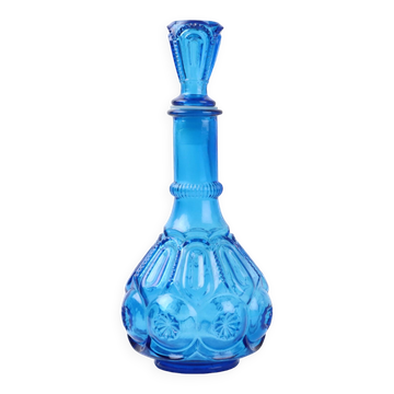 Vintage carafe cobalt blue glass le smith glass co moon stars sixties usa 32cm