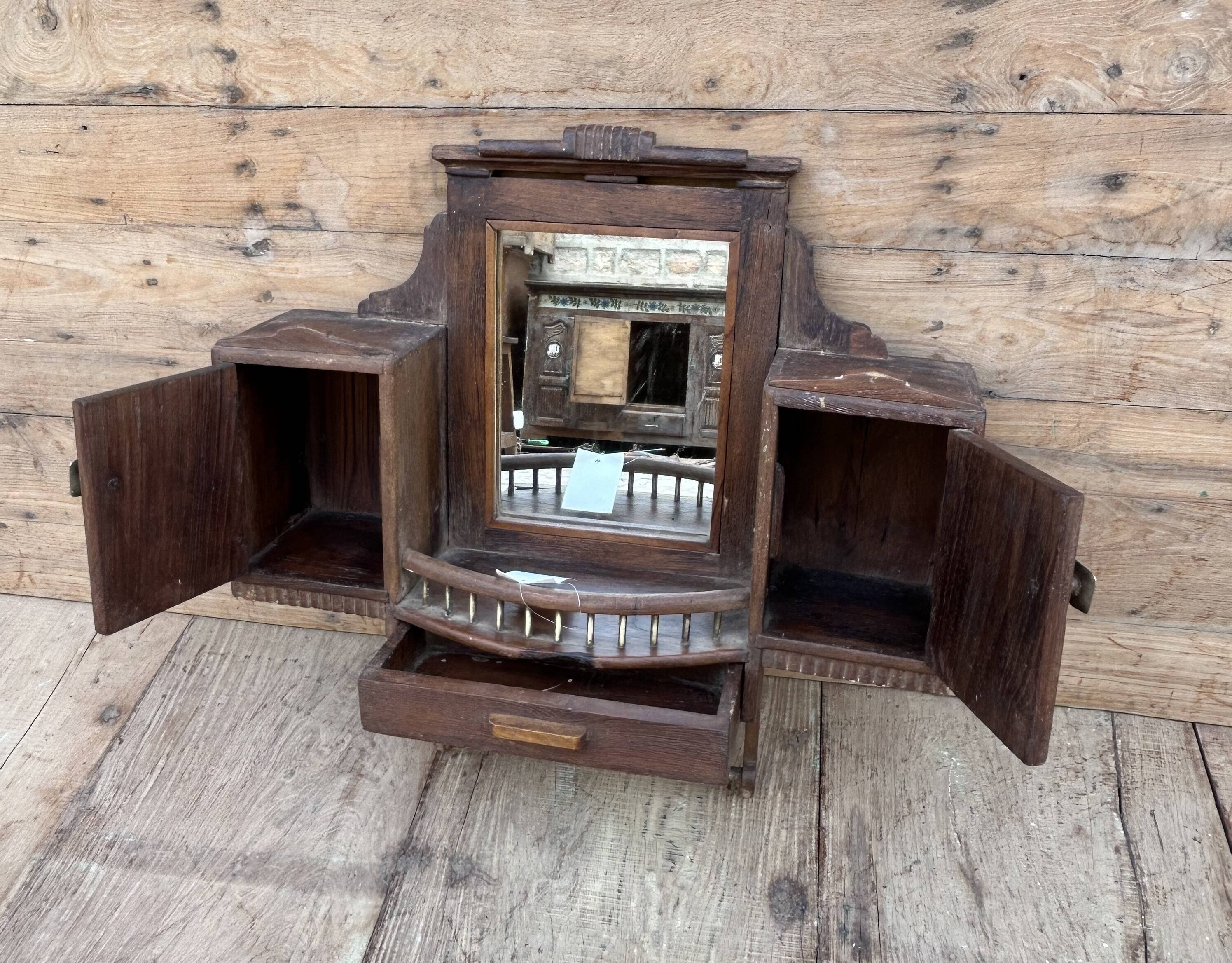 Teak barber mirror