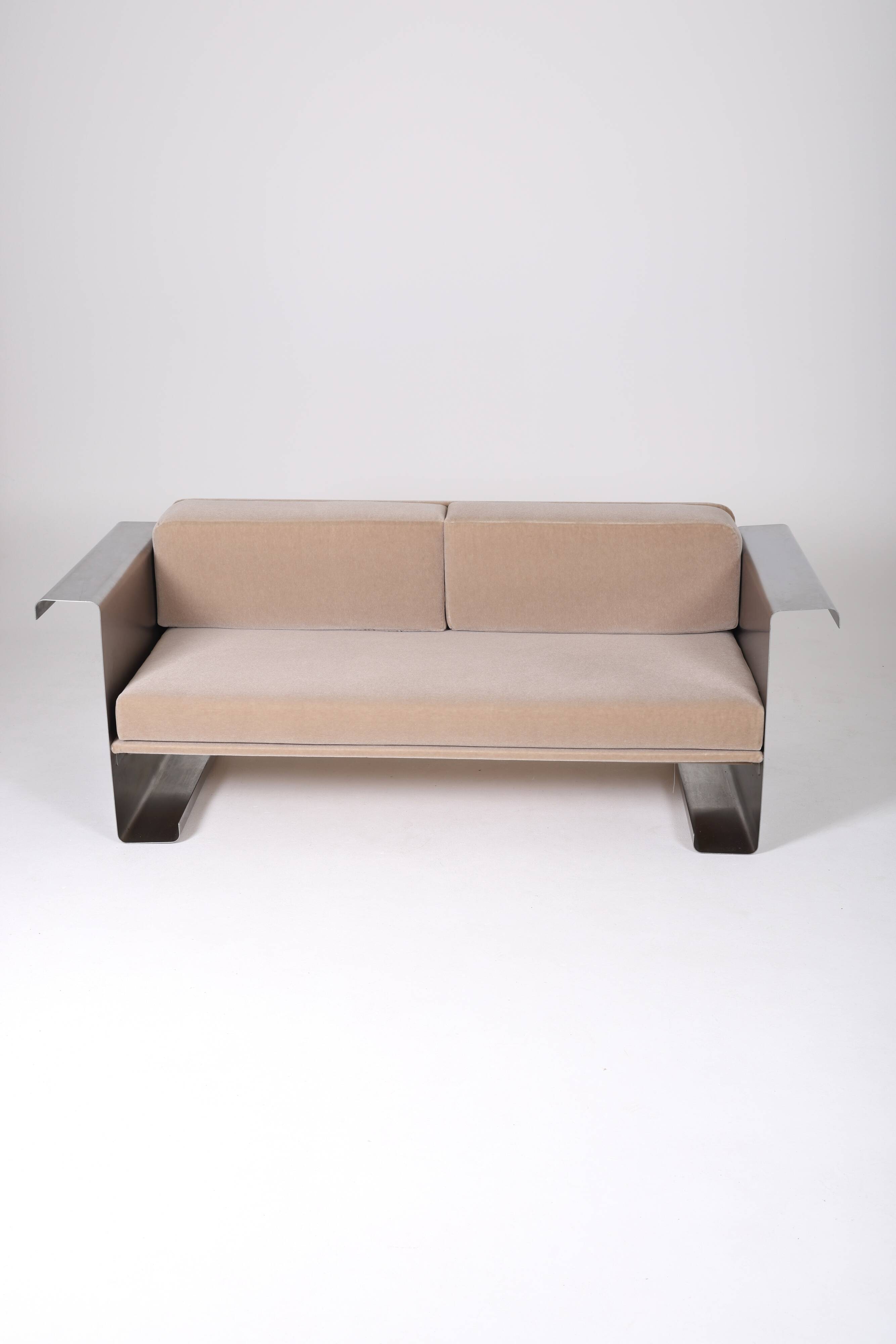 Aluminum and mohair sofa, 1970s