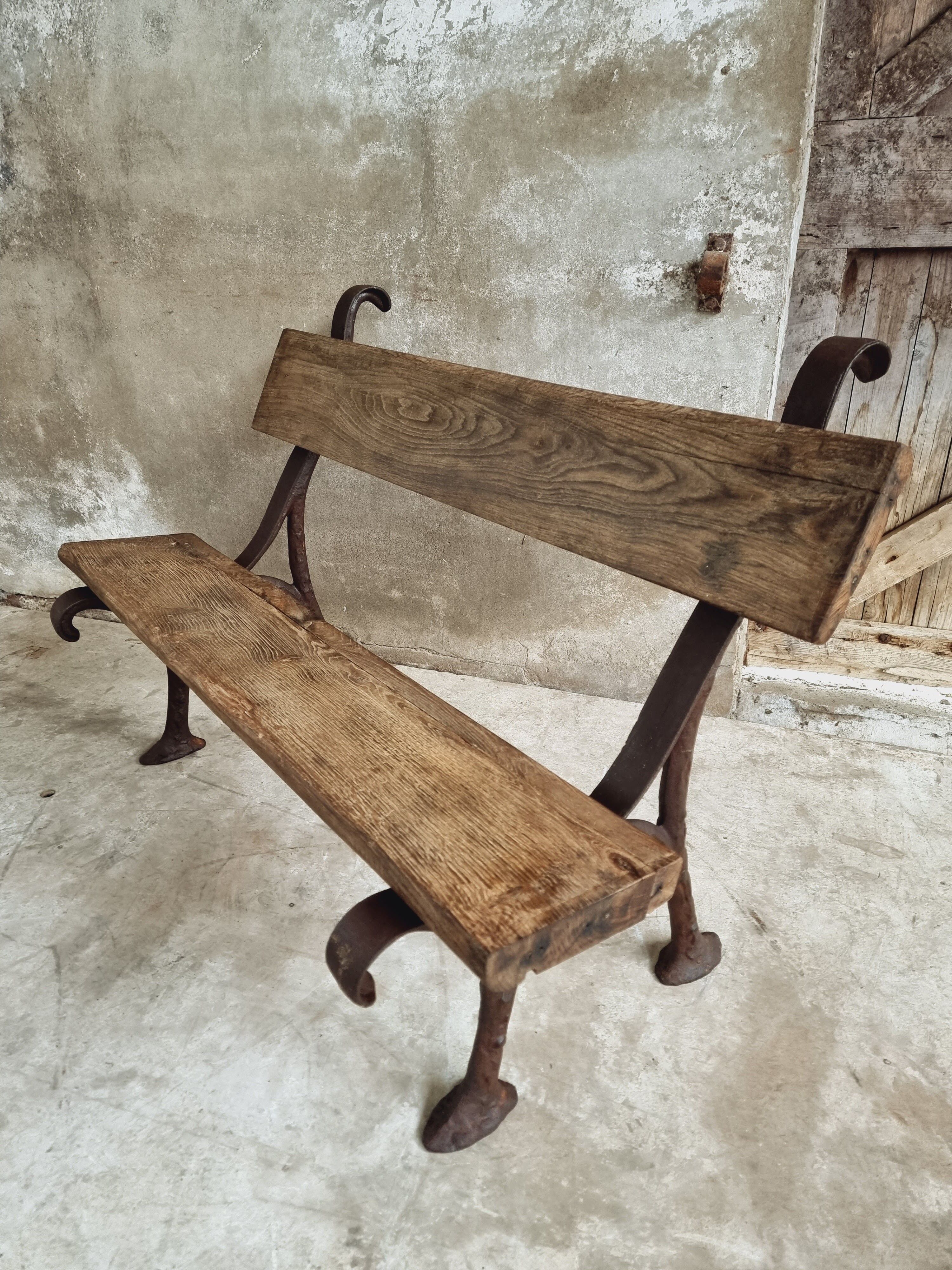 Antique garden bench park bench cast iron with oak