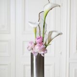 Tubular stainless steel vase, 70s design.