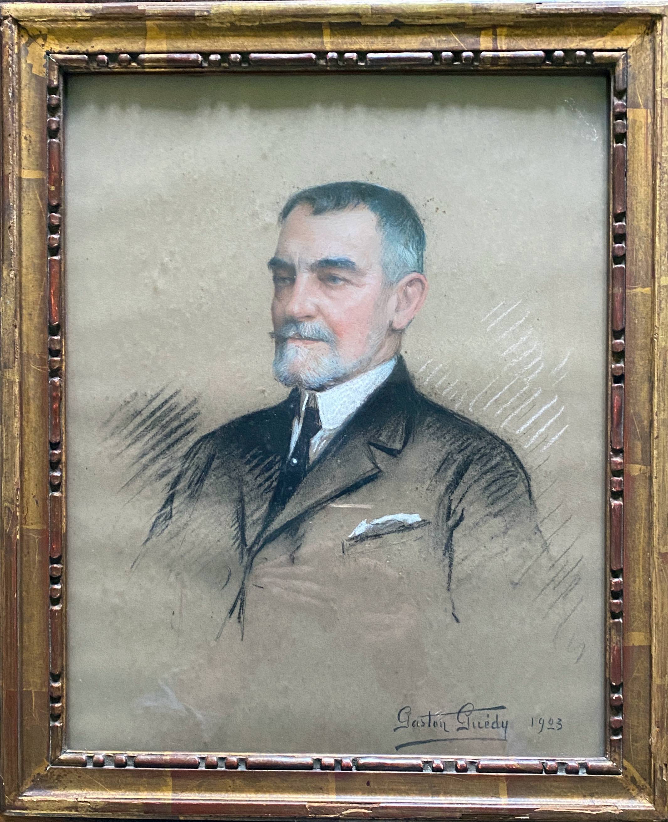 Pastel Painting "Portrait of a Man" Gaston Edouard Guédy (1874-1955) huge coast