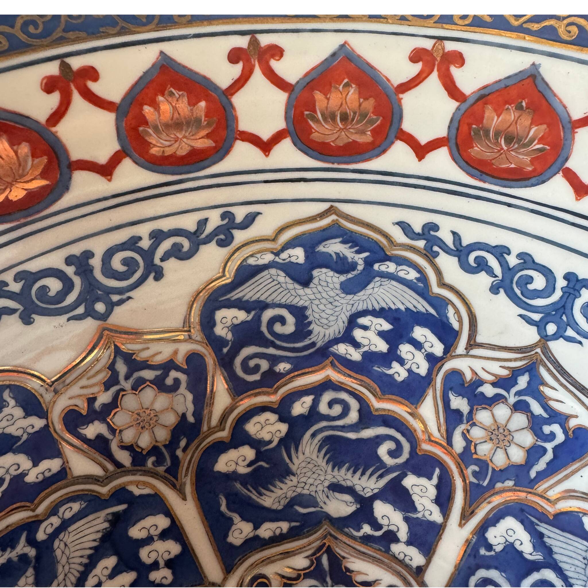 Grand bol japonais en porcelaine – style Imari – peint à la main – phénix e
