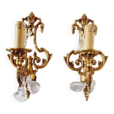 2 antique bronze and rock crystal candles and one light sconces in classic style