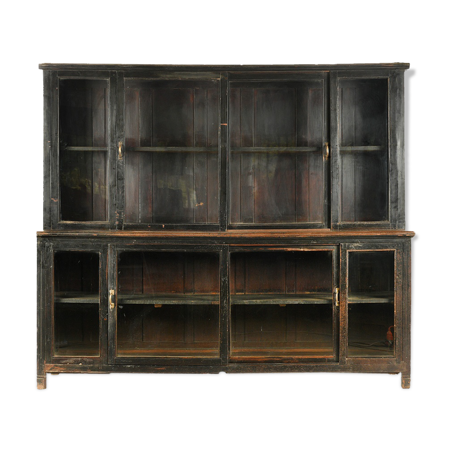 Black-patinated wooden glass cabinet