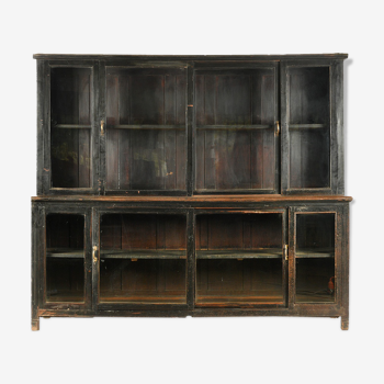 Black-patinated wooden glass cabinet