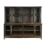 Black-patinated wooden glass cabinet