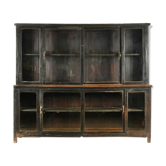 Black-patinated wooden glass cabinet