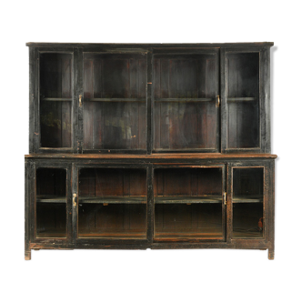 Black-patinated wooden glass cabinet