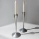 Set of 2 Stainless Steel Vintage Candle Holders, Silver Finish, Space Age Italian Design (1970s)