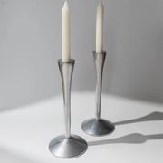 Set of 2 Stainless Steel Vintage Candle Holders, Silver Finish, Space Age Italian Design (1970s)