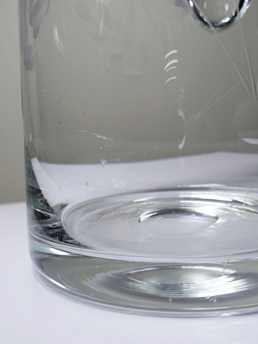 Old crystal/pulled glass pitcher engraved with floral decoration, Europe 1920-1930