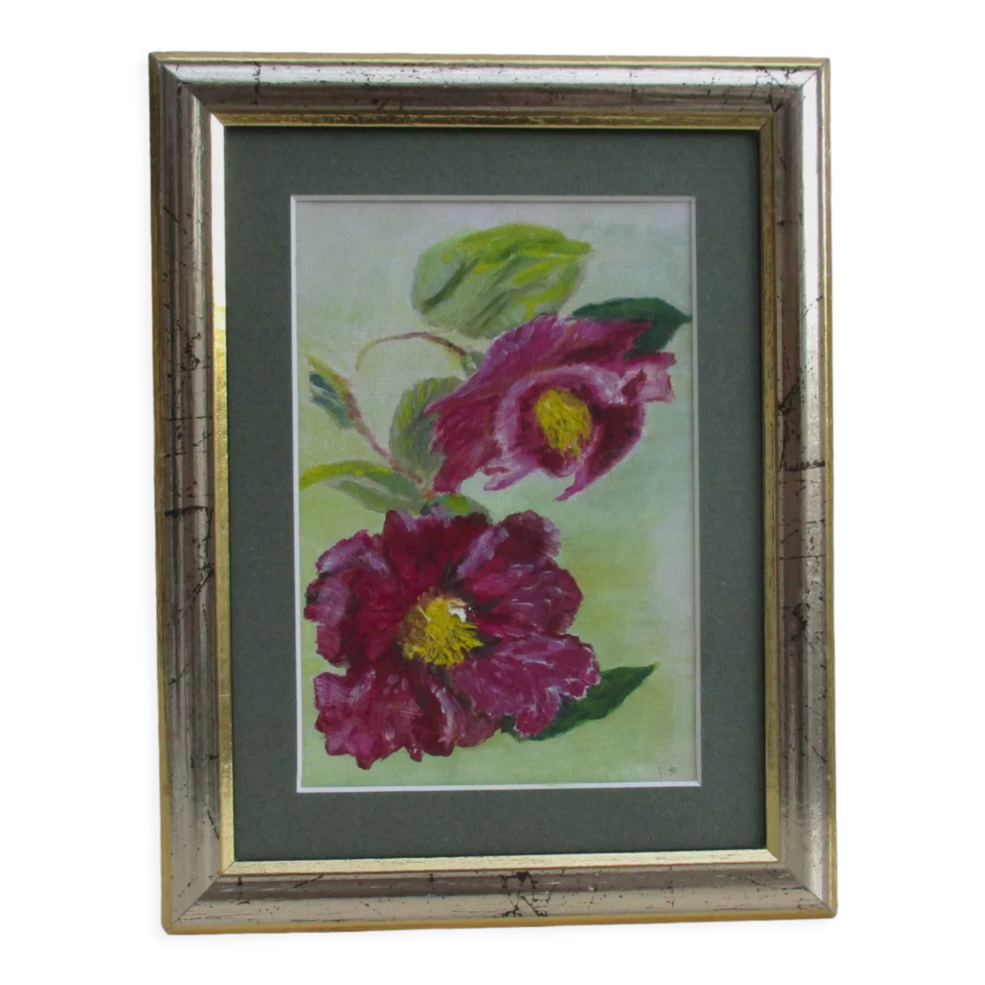 Hellebores painting, signed framed painting