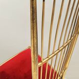 Pair of Vintage Brass and Red Velvet Chiavarine Chairs, Italy