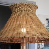 Grand lampadaire tripode rotin et bambou