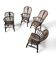 4 x fauteuils à bras en bois d'orme Windsor antiques, 2 bas / 2 hauts, à dossier à épingles, du 19ème siècle.