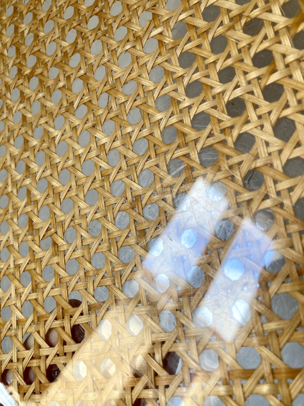 Acrylic glass plateau, caning & brass, 1970, attributed to Roche Bobois.