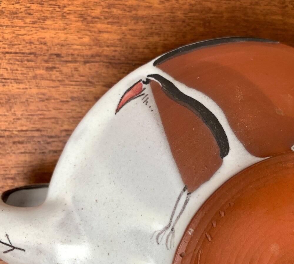 Workshop pottery candlestick from mid-century German with bird motif by Töpferei Bücking Börnsen, 1960s.