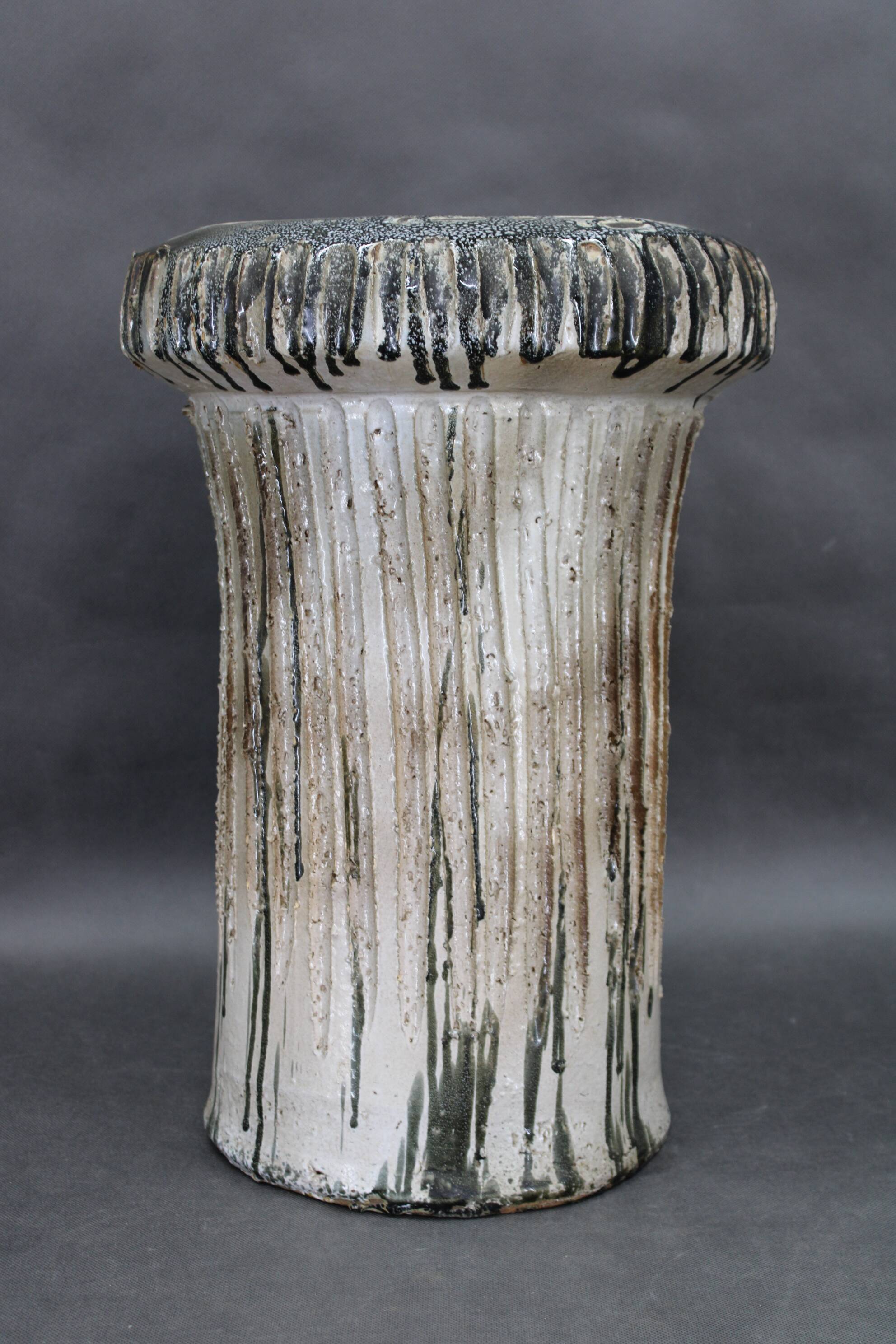 1970s Czechoslovak brutalist ceramic vase, large textured mid-century pottery