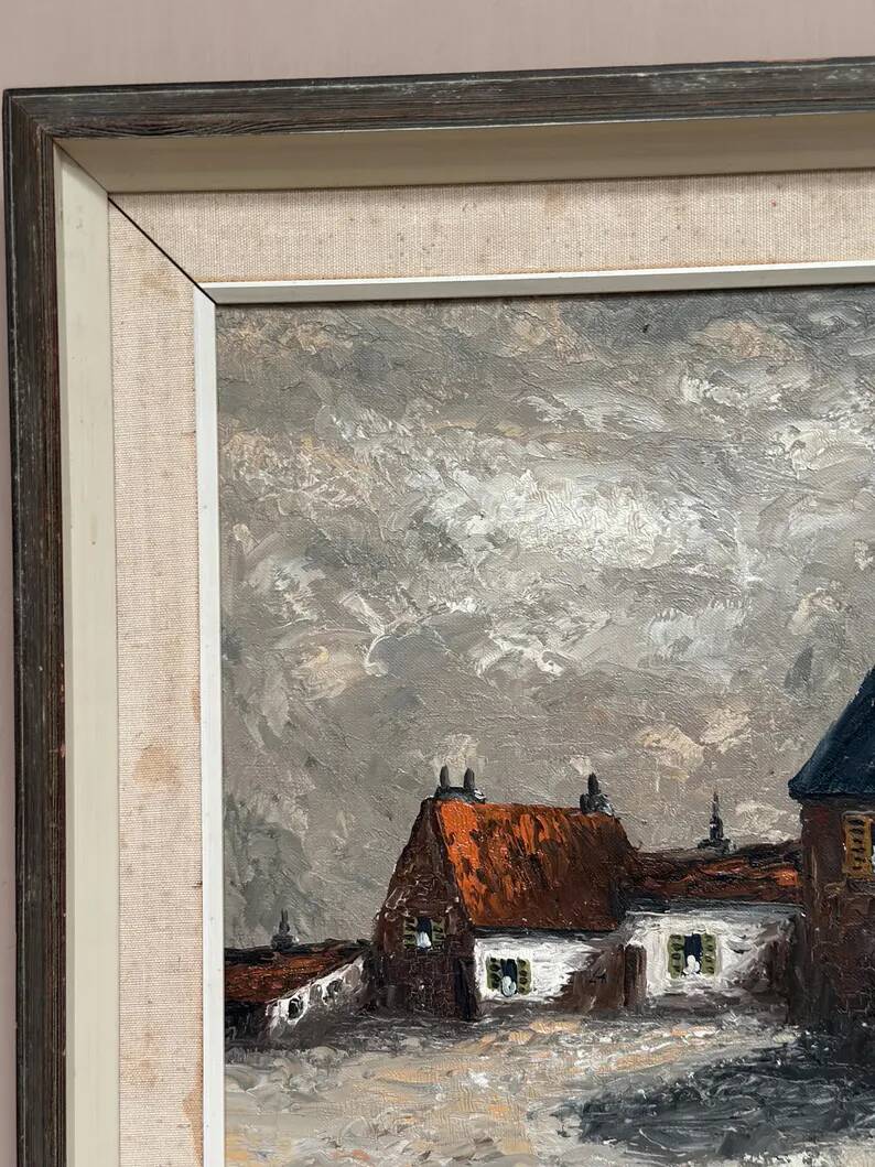 Original Swedish Oil on Canvas – "Houses", Unknown Author – Signed, Vintage and Framed – 61 x 51 cm (24 x 20 inches)