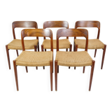 Set Of 5 Dining Chairs Model 75 Made In Teak By Niels O. Møller From 1960s