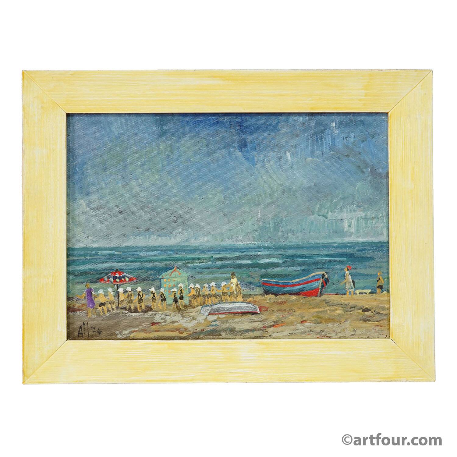 Swimming school by the sea, 1974 – oil painting by Alexander Michael