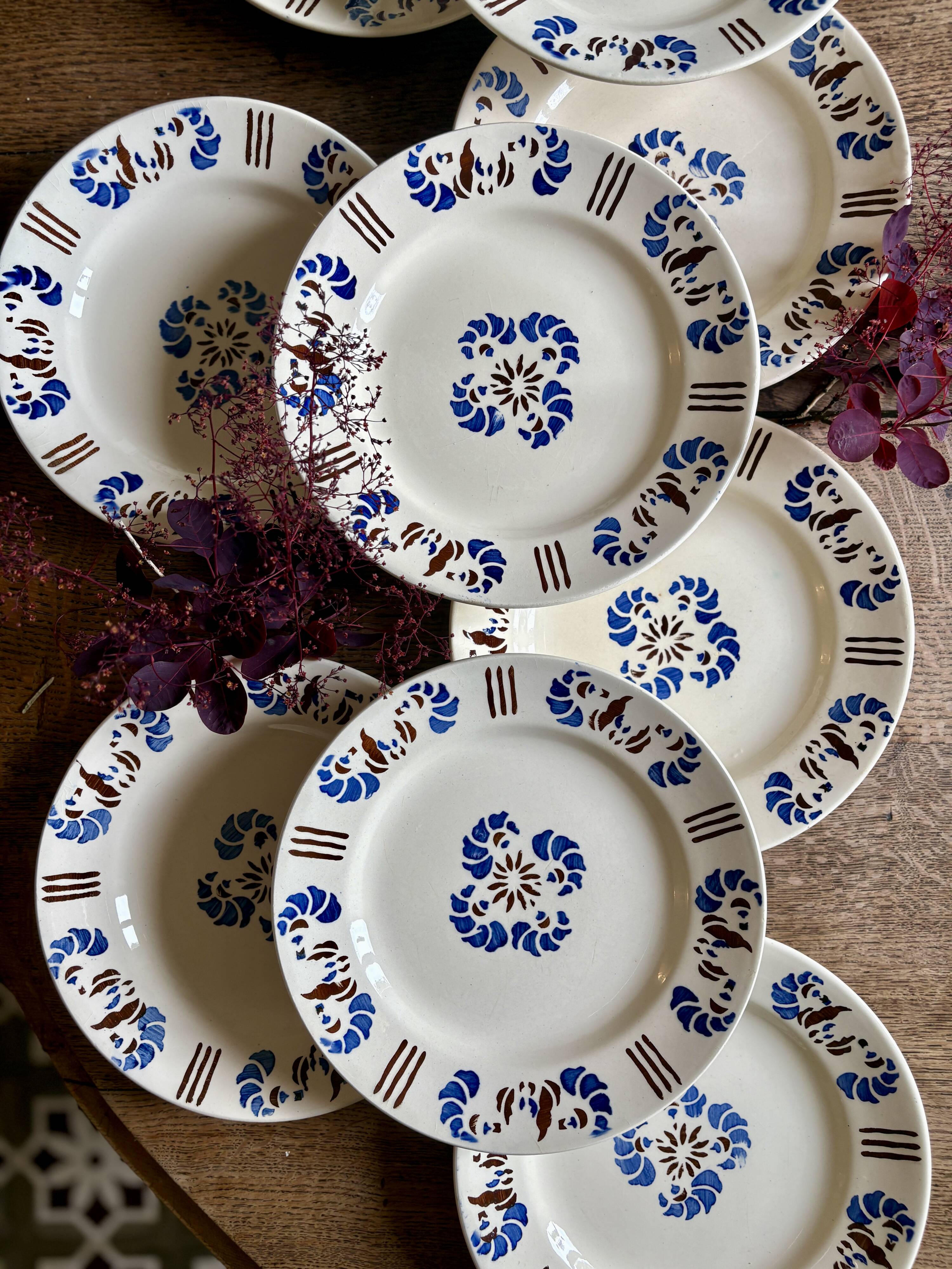 set of 10 antique flat plates model Laval