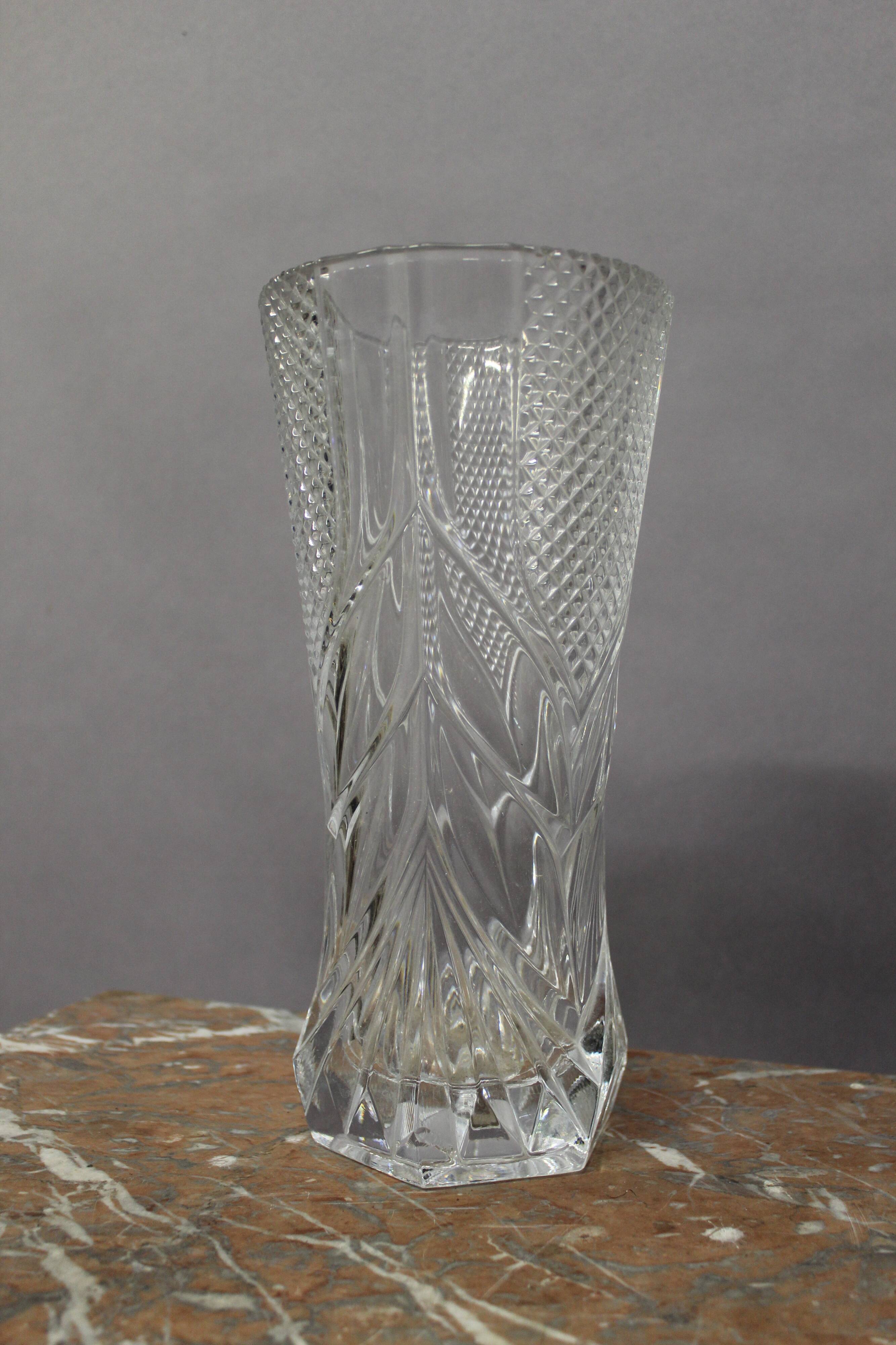 Grand vase en cristal taillé Cristal d'Arques 1950