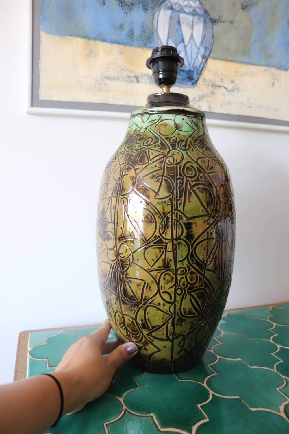 Handmade ceramic lamp signed