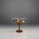 French Hollywood Regency Style Coffee Table with Lightning in Brass Flowers