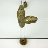 Mid-Century Lucite and Brass Italian Coffee Table with Snake Head Details