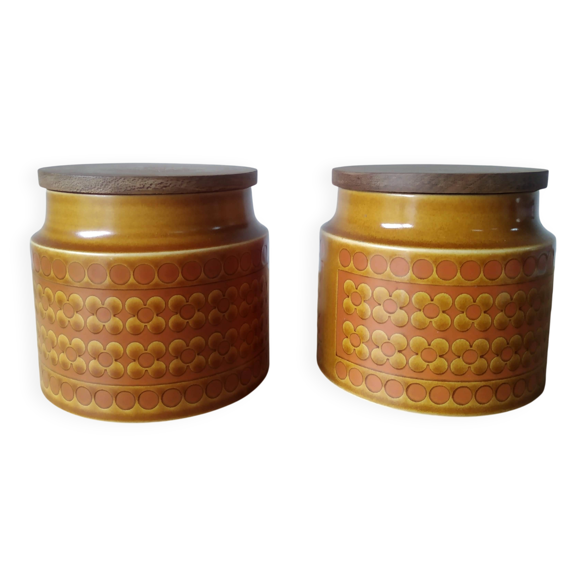 Set of 2 vintage Hornsea Saffron round ceramic tins