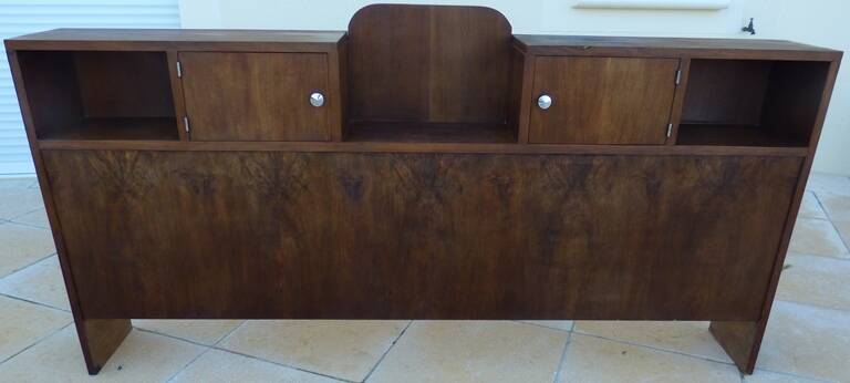 Art Deco headboard with two doors and 3 niches in walnut veneer