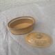 Old terrine in glazed stoneware and floral decoration mustard yellow slip