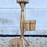 Vintage natural bamboo rattan plant stand