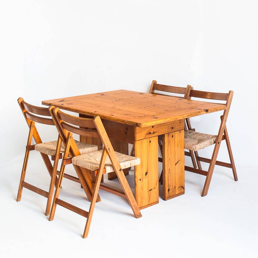 Vintage Silvio Coppola / Fratelli Montina table + chairs. Italy, 1970s