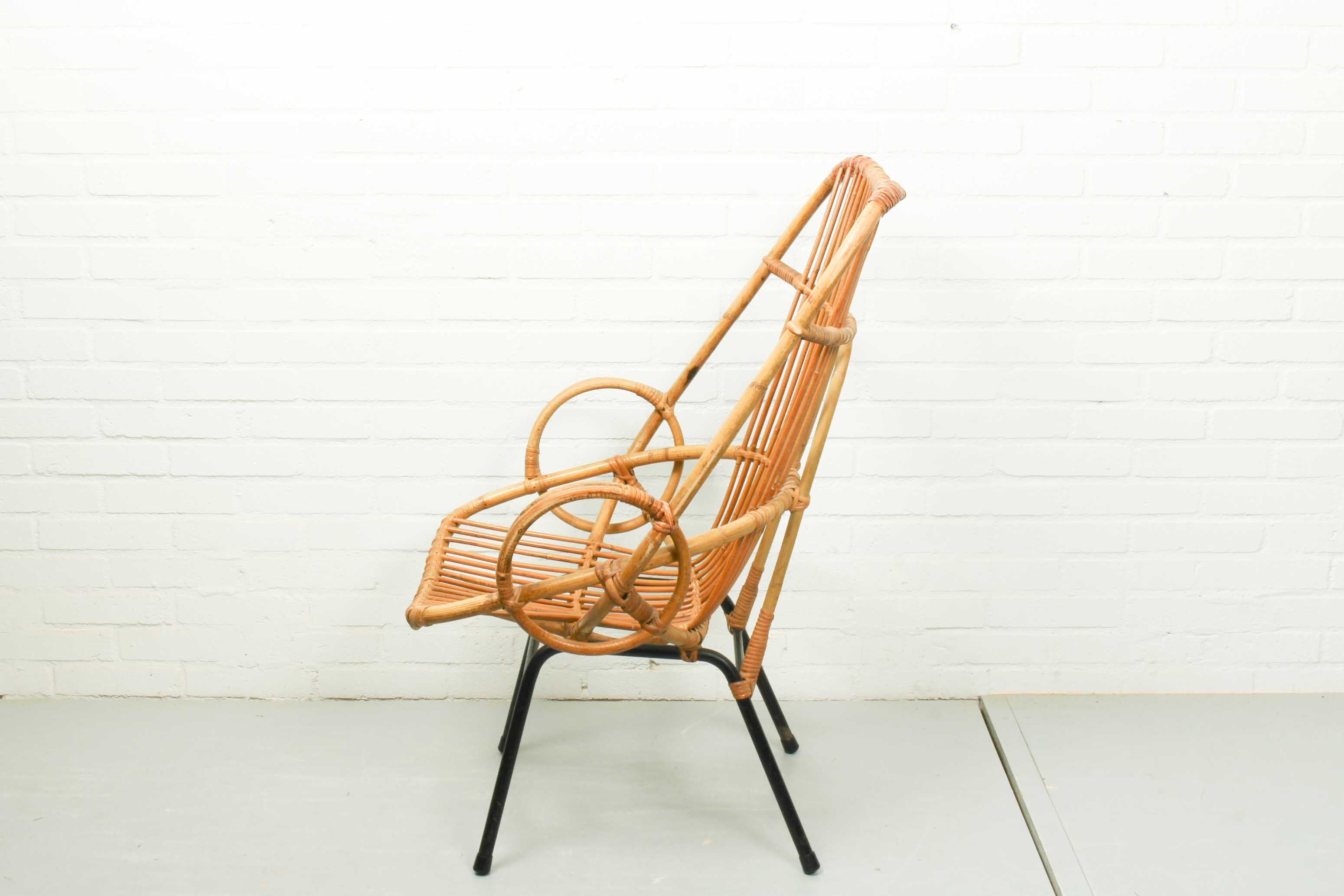 Metal and Rattan Terrace or Lounge Chair from Rohé Noordwolde, 1960s