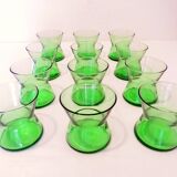 12 Art-Deco aperitif glasses in crystal and sea uraline