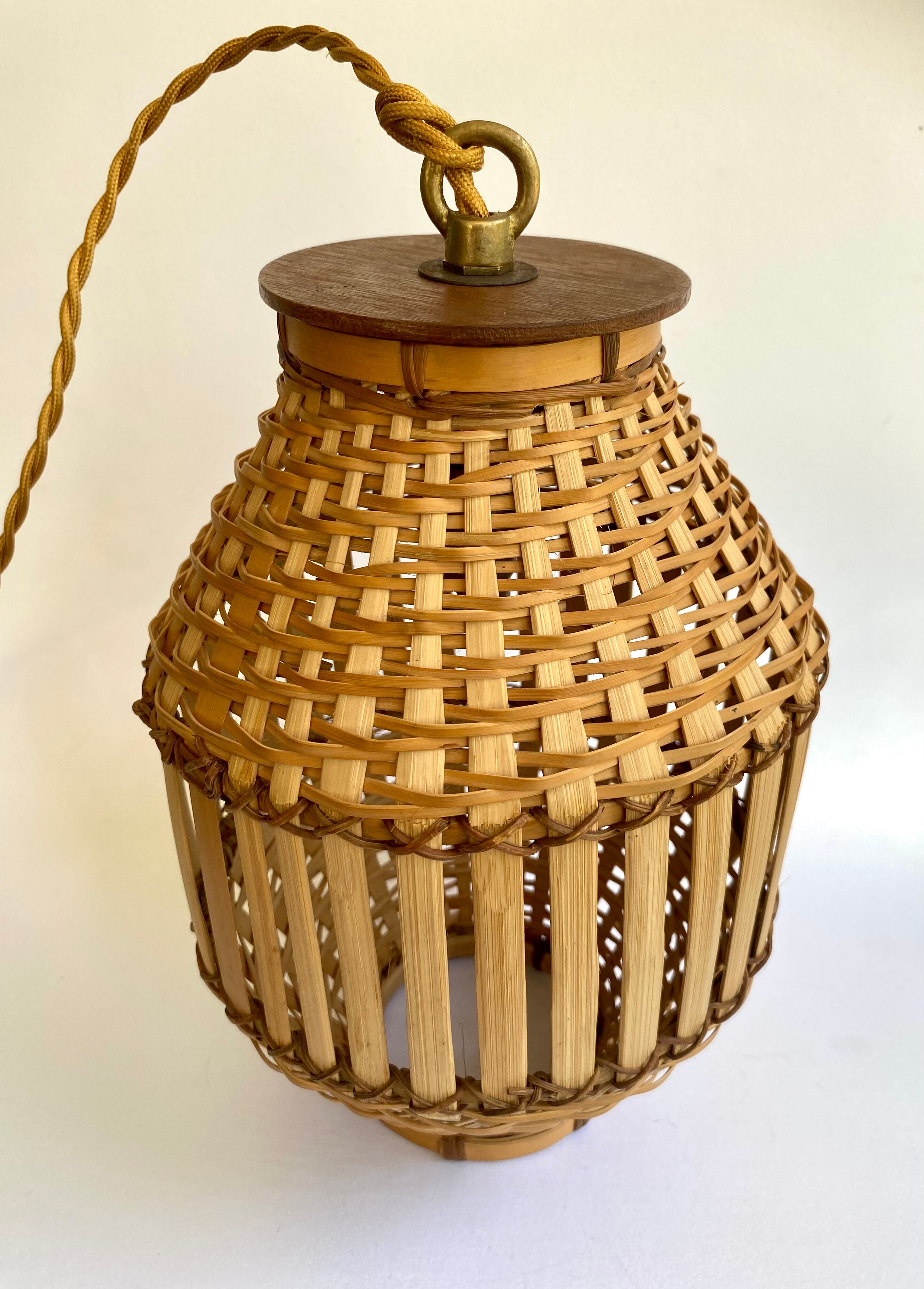 Pendant lamp, fabric cable 2 m, Asian bamboo, 1980