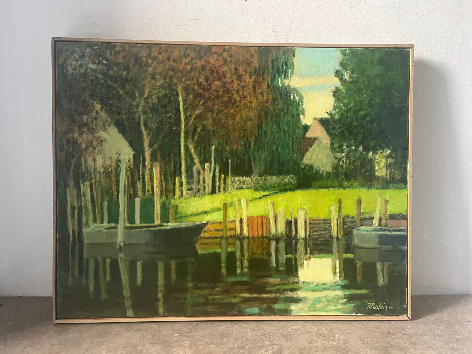 La Brière, Brittany, oil on canvas signed P Poulain