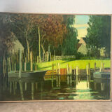 La Brière, Brittany, oil on canvas signed P Poulain