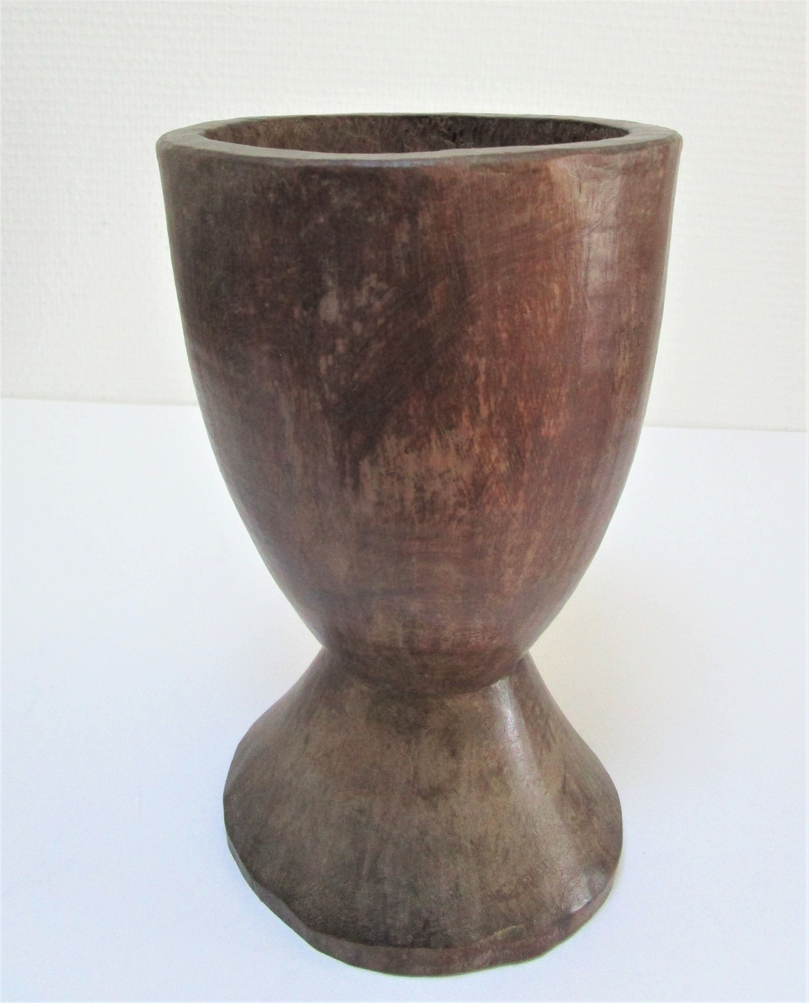 solid wood vase carved brutalist vintage