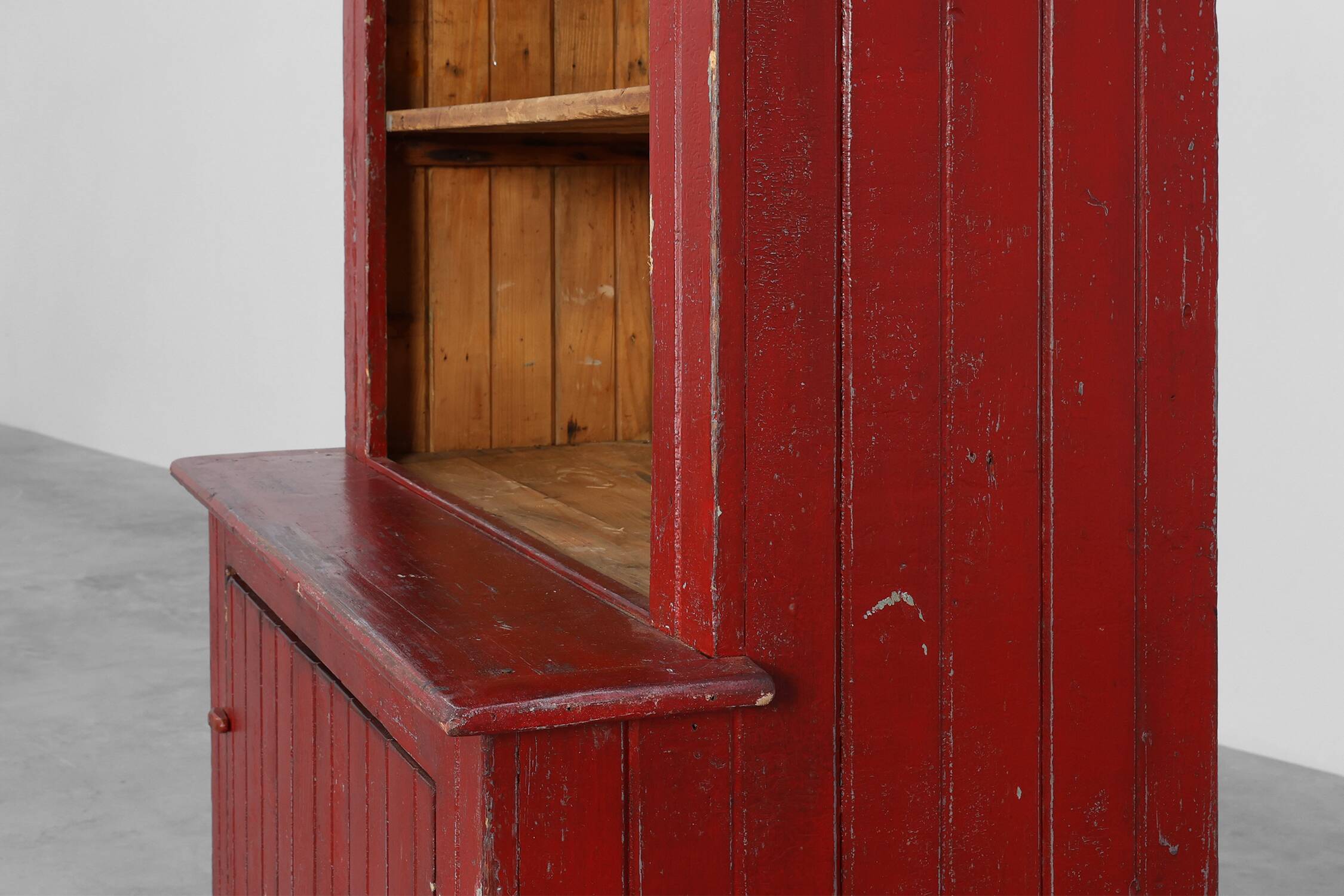 French 19th Century Red‑Painted Stepback Cupboard in Pine