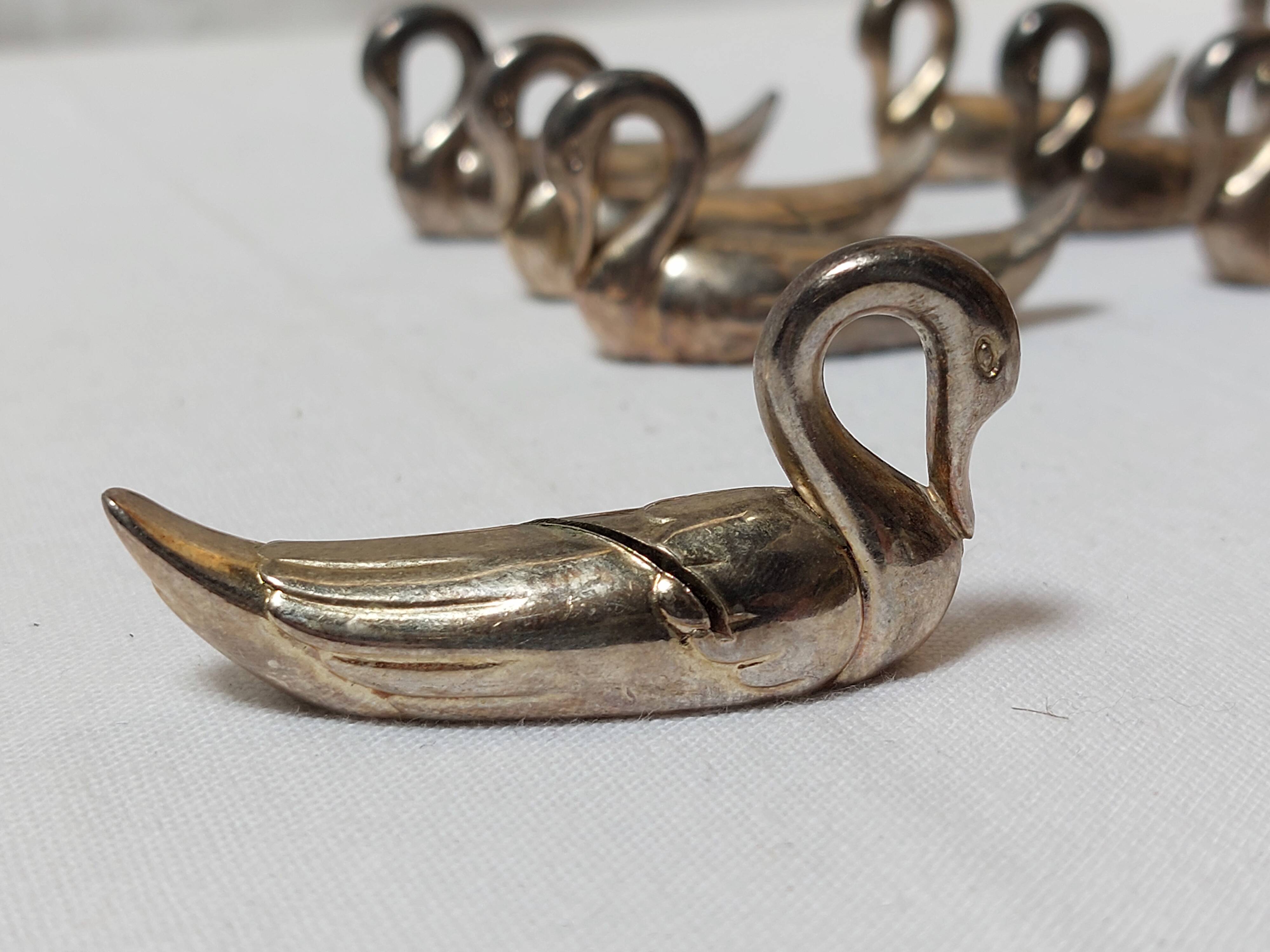 set de 12 porte-noms ou porte-menus de table en forme de canard / cygne - Vintage