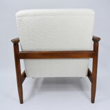 Fauteuil vintage original restauré poil de bras, designer E. Homma, années 1960, blanc bouclé